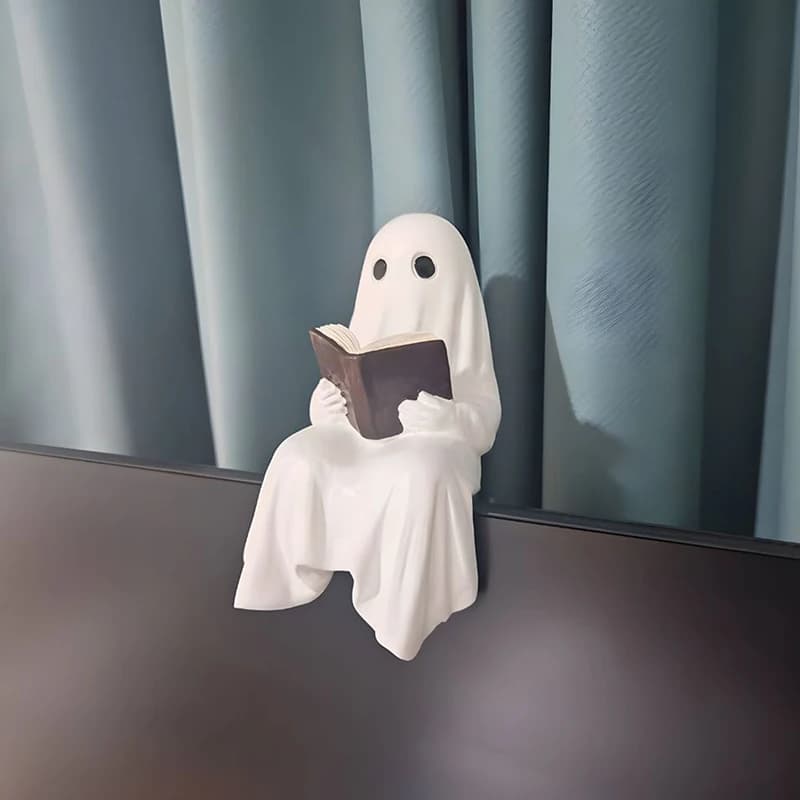 Figurine fantôme d'halloween, Statue de lecture fantôme en résine, fantômes assis, lecture d'un livr