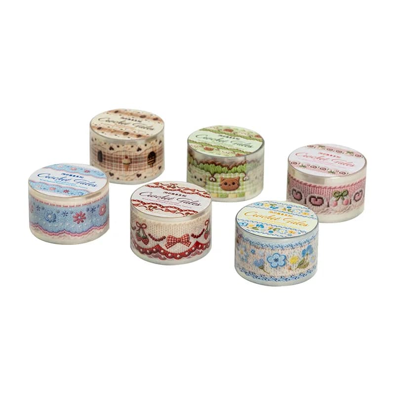 1 rouleau/2 rouleaux de ruban adhésif washi en PET de la série Crochet Stories, motif broderie croch