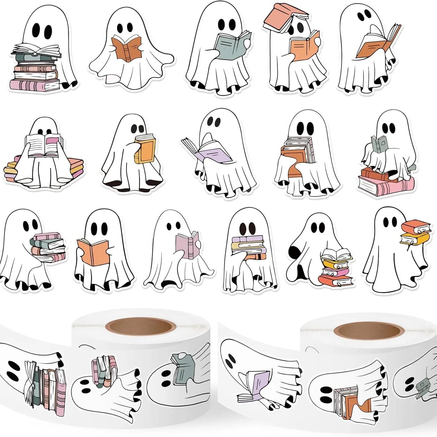 Rouleau d'autocollants pour livre de lecture d'histoire fantôme, 500 pièces, dessin animé d'hallowee