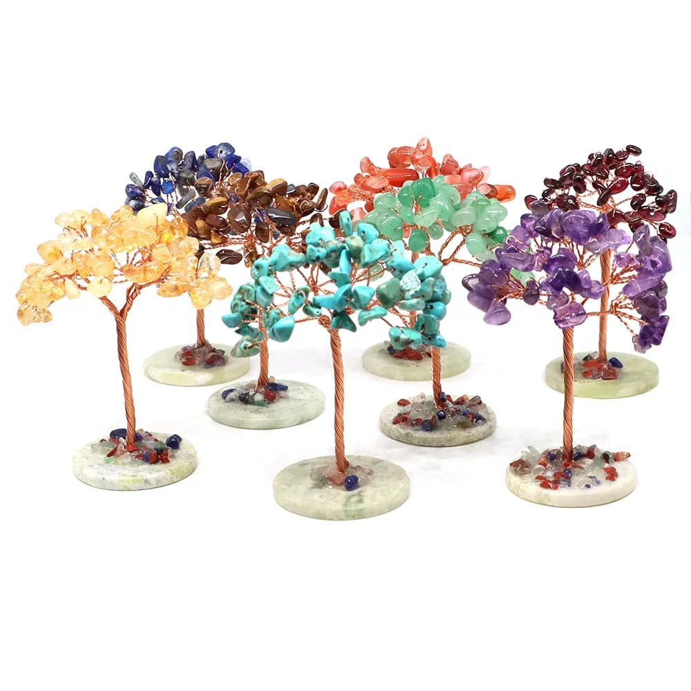Arbre d'argent cristal naturel pierre de guérison Base Reiki Quartz pierres précieuses fil de cuivre