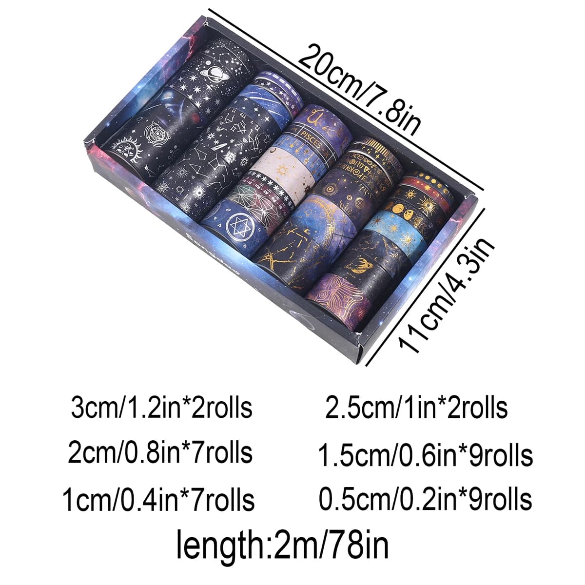 36 rouleaux de ruban Washi à motif ciel étoilé, ruban décoratif à motif de constellations pour brico