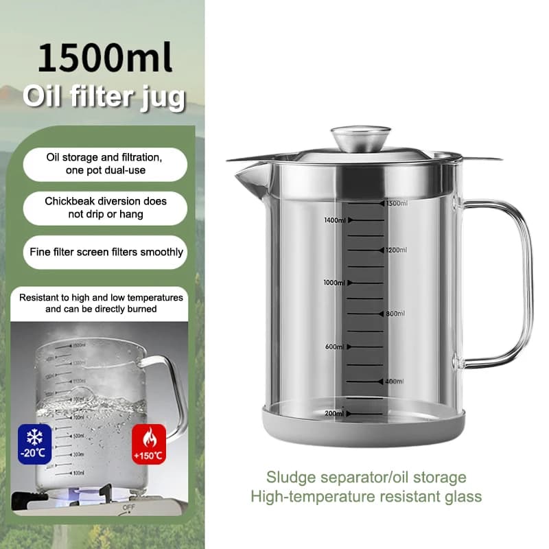 Crépine d'huile en verre et acier inoxydable, 1l/1,5 l, récipient, pichet, boîte de rangement avec f