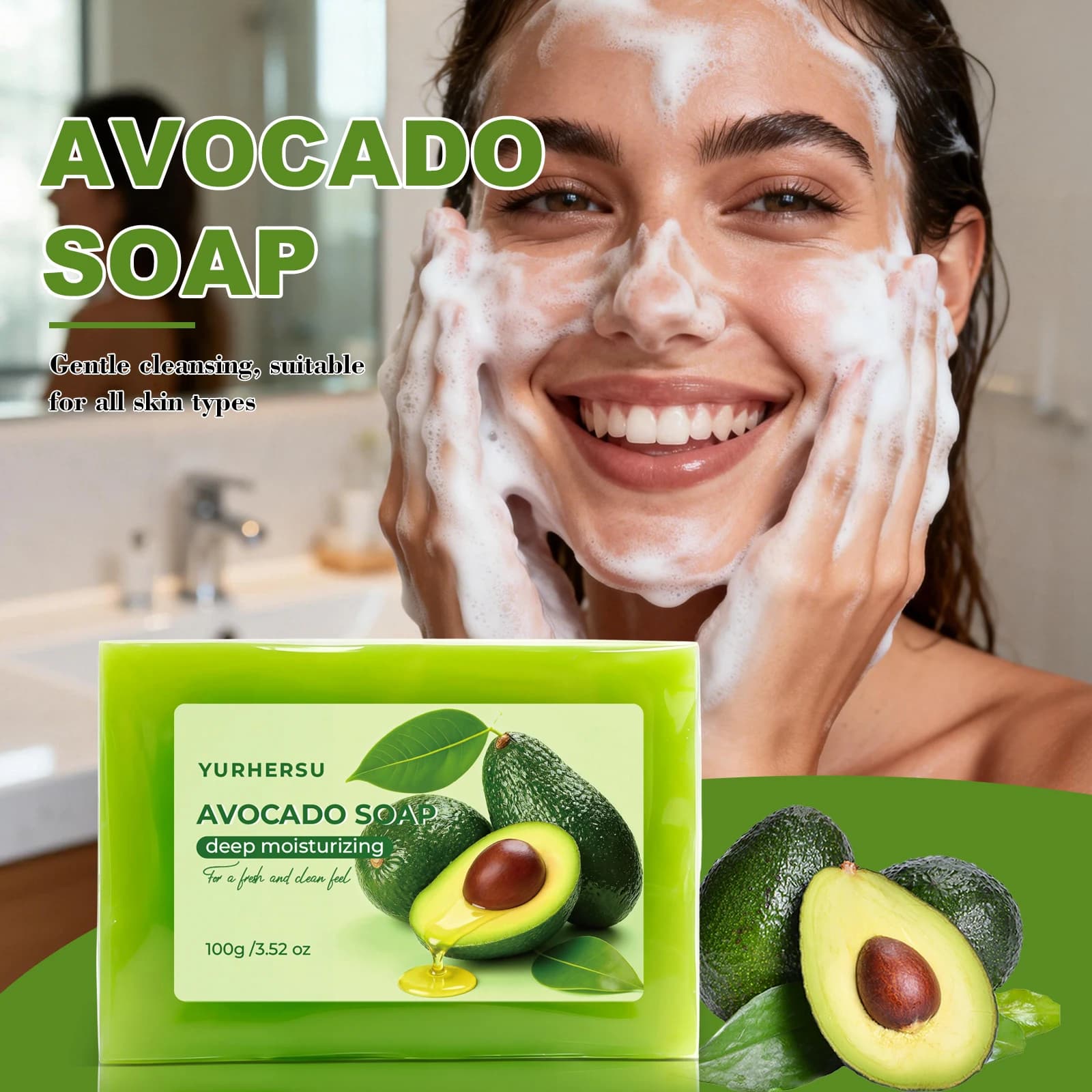 Savon à l'extrait d'avocat biologique hydratant, apaisant, réparateur pour peaux rugueuses, éclairci