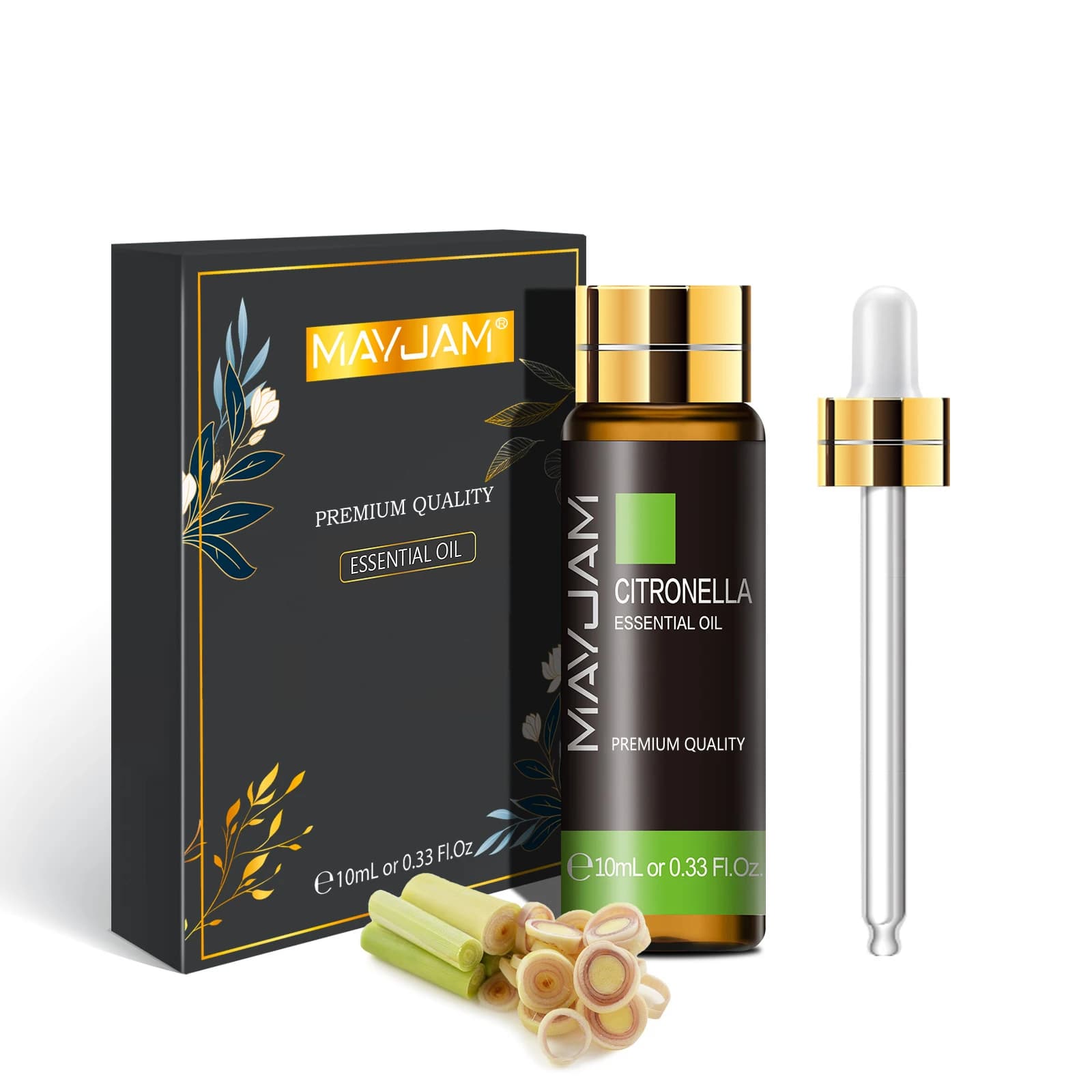 Huile de massage aux huiles essentielles de citronnelle, camomille, citron, rose, sauge, basilic, vé