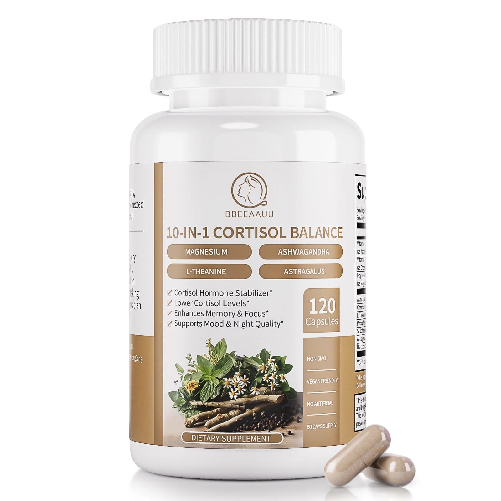 BBEEAAUU-Capsules de cortisol 10 en 1 avec extrait d'Ashwagandha, soutien du sommeil, du système imm