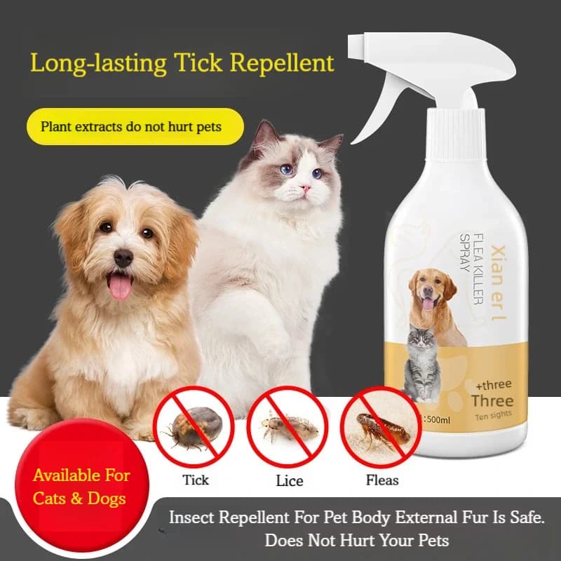 Spray répulsif anti-insectes pour animaux de compagnie, 500ml, tueur de puces et de tiques, avec hui