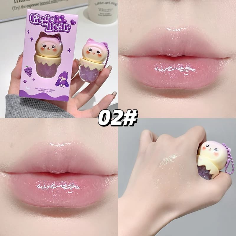 Gege Bear – huile à lèvres aromatisée aux fruits, peut être pendentif clé, baume à lèvres hydratant 