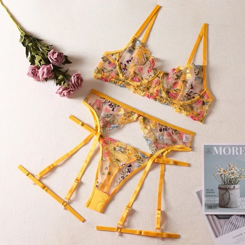 Ensembles de lingerie féminine sexy et transparents à motifs floraux, ensembles érotiques super chau