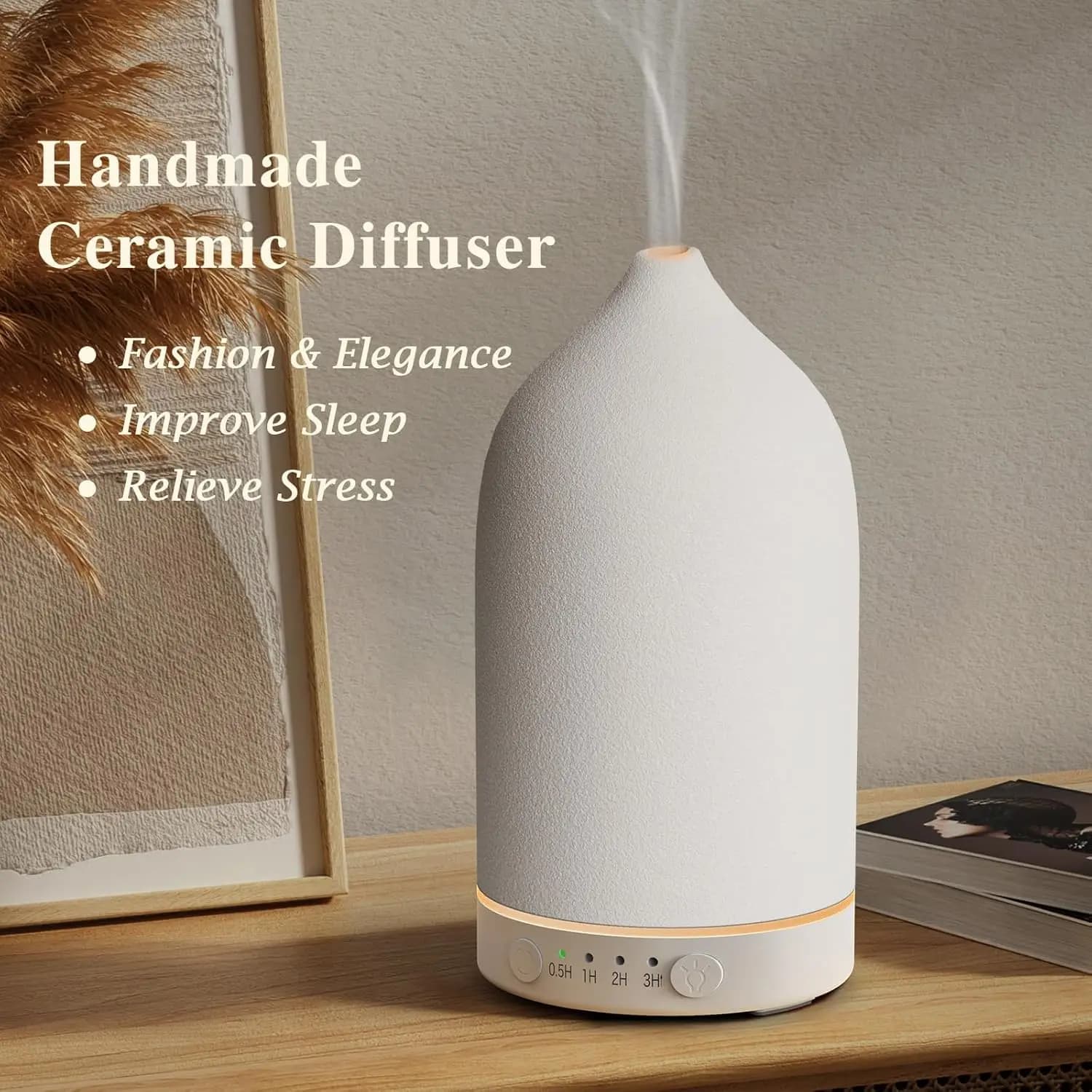 Diffuseur en céramique 100ML, diffuseur d'huile essentielle, humidificateur d'air avec 7 LED, diffus