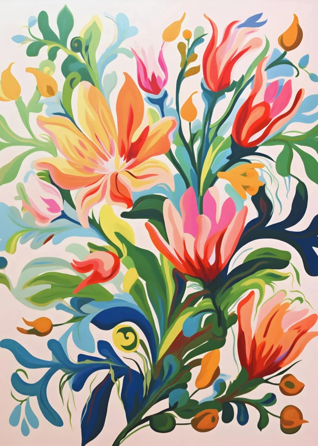Peinture de fleurs de Gouache, Art botanique coloré imprimé, affiche en toile florale de printemps, 