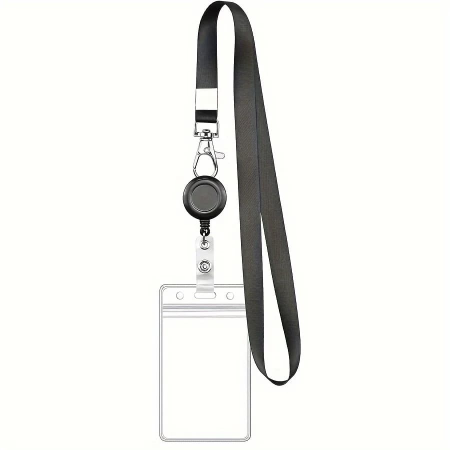 Ensemble de bobines de badges rétractables noires avec fermoir mousqueton et porte-carte en PVC étan