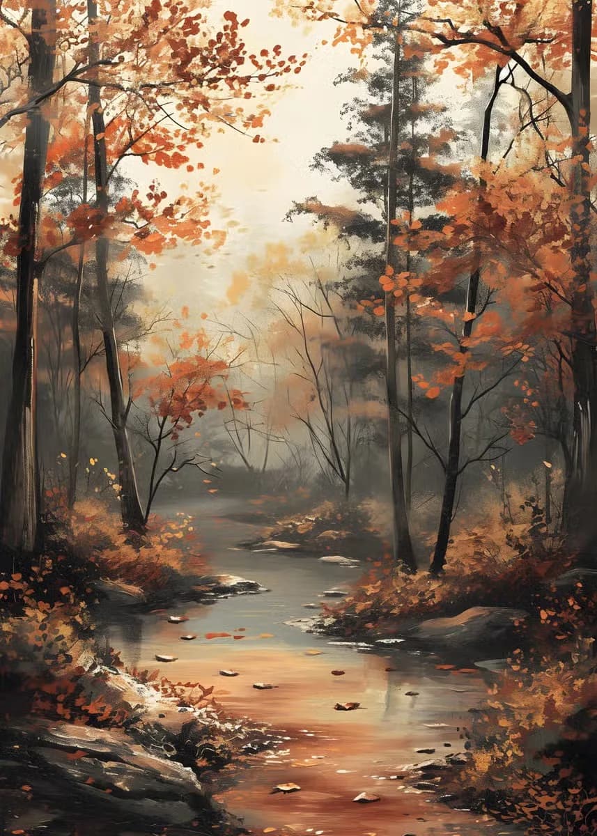 Peinture à l'huile abstraite sur toile imprimée, paysage, forêt d'automne, la rivière, affiches mura