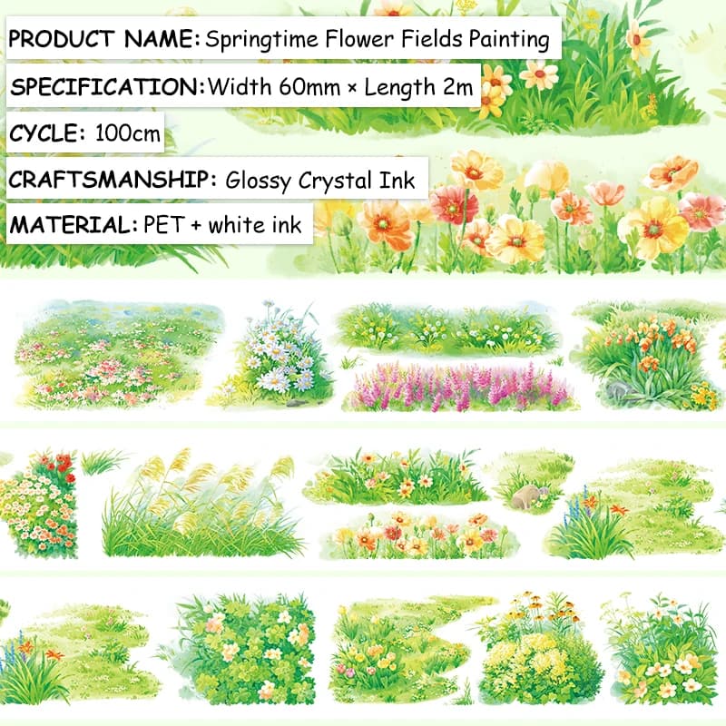 Rouleau de ruban Washi en PET, fleur de printemps, herbe verte, autocollant Transparent, ruban décor