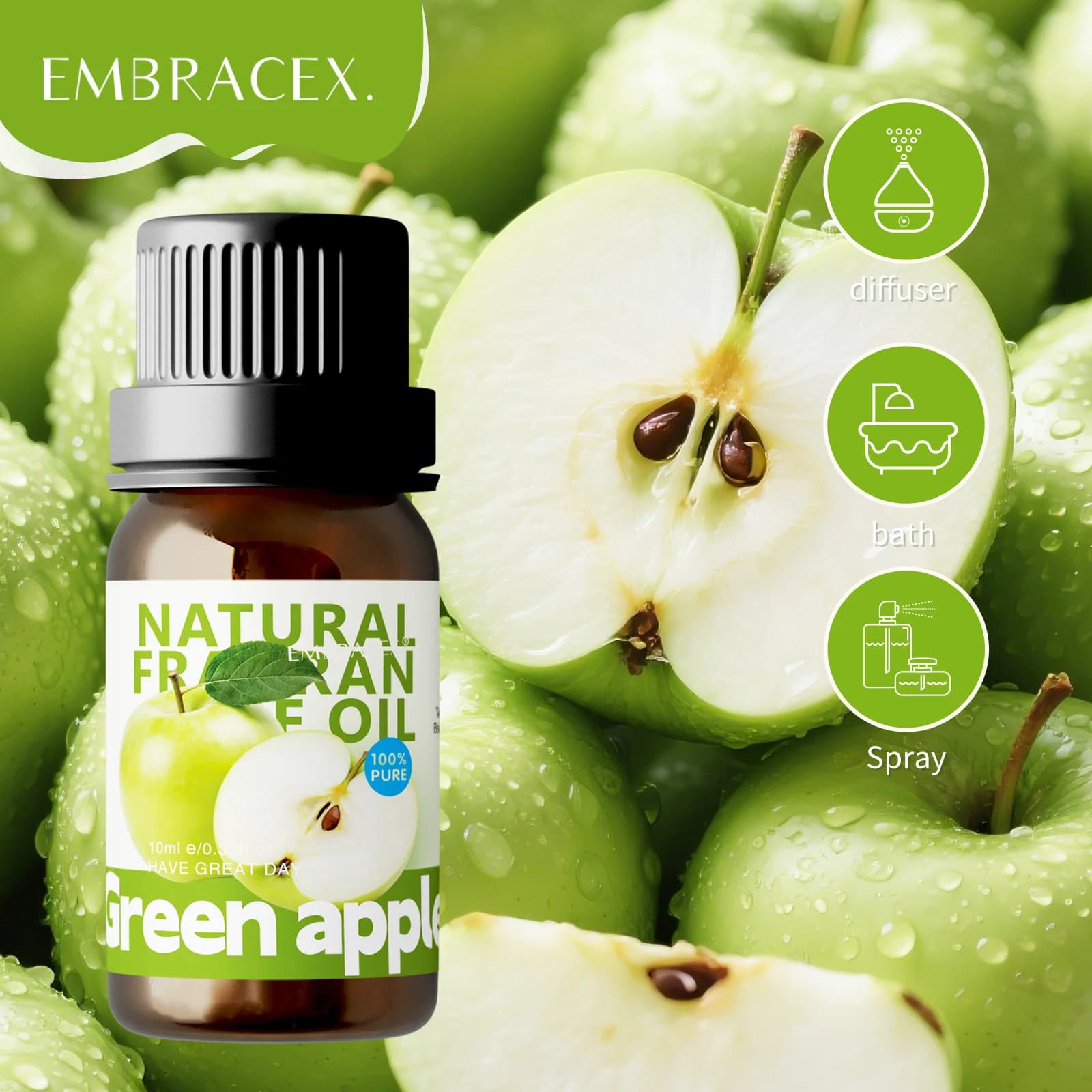 Huile essentielle de pomme verte 10 ml, huile de massage corporel, huile pour le visage, soin de la 