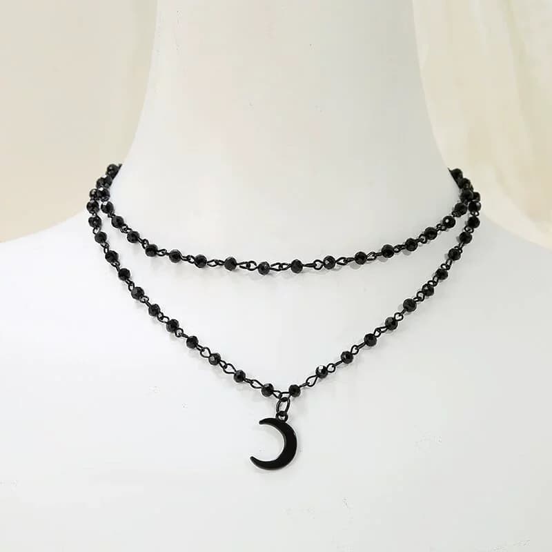Tour de cou gothique en forme de croissant de lune noire, colliers de lune noire pour femmes, bijoux