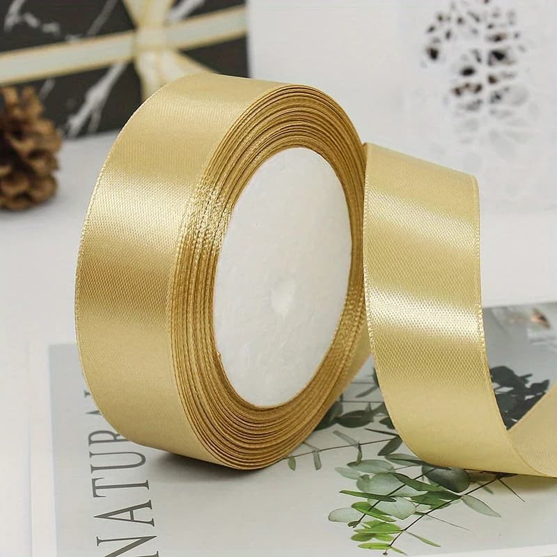 2 rouleaux de ruban de satin doré champagne – Ruban d'emballage cadeau brillant de luxe pour mariage