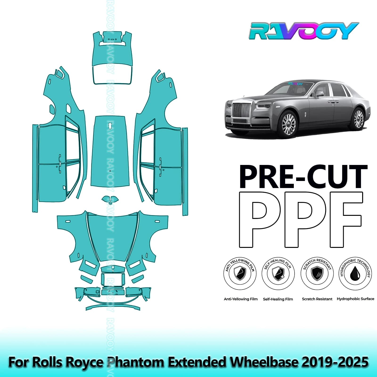 Film de protection de peinture PPF prédécoupé 8,5 mil, protection intégrale transparente pour Rolls 