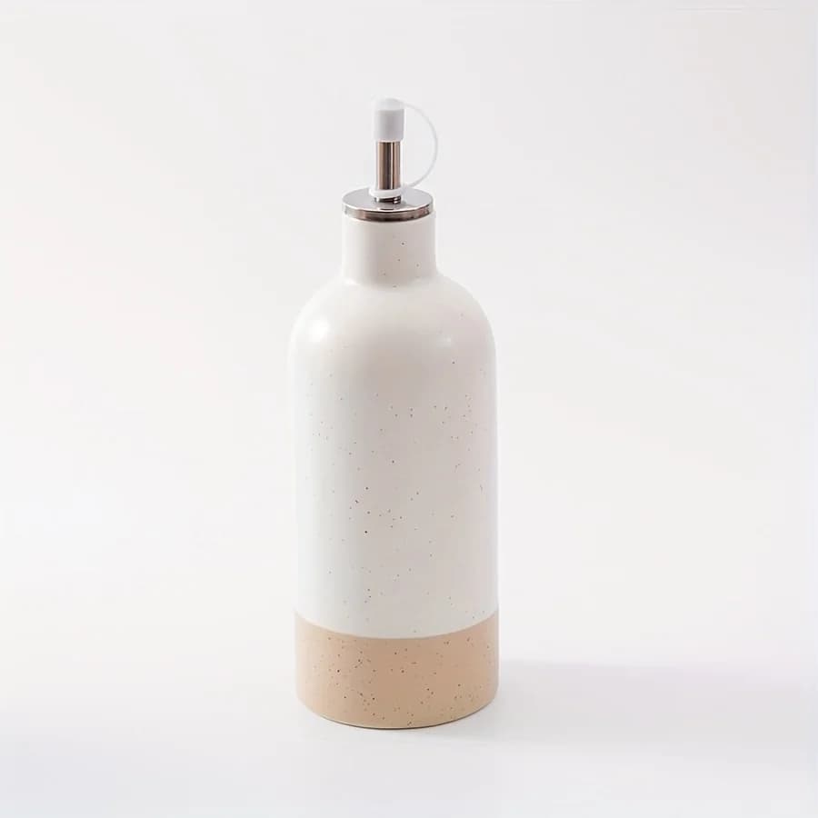 Bouteille distributrice d'huile d'olive en céramique avec goutte-à-goutte d'huile en acier inoxydabl