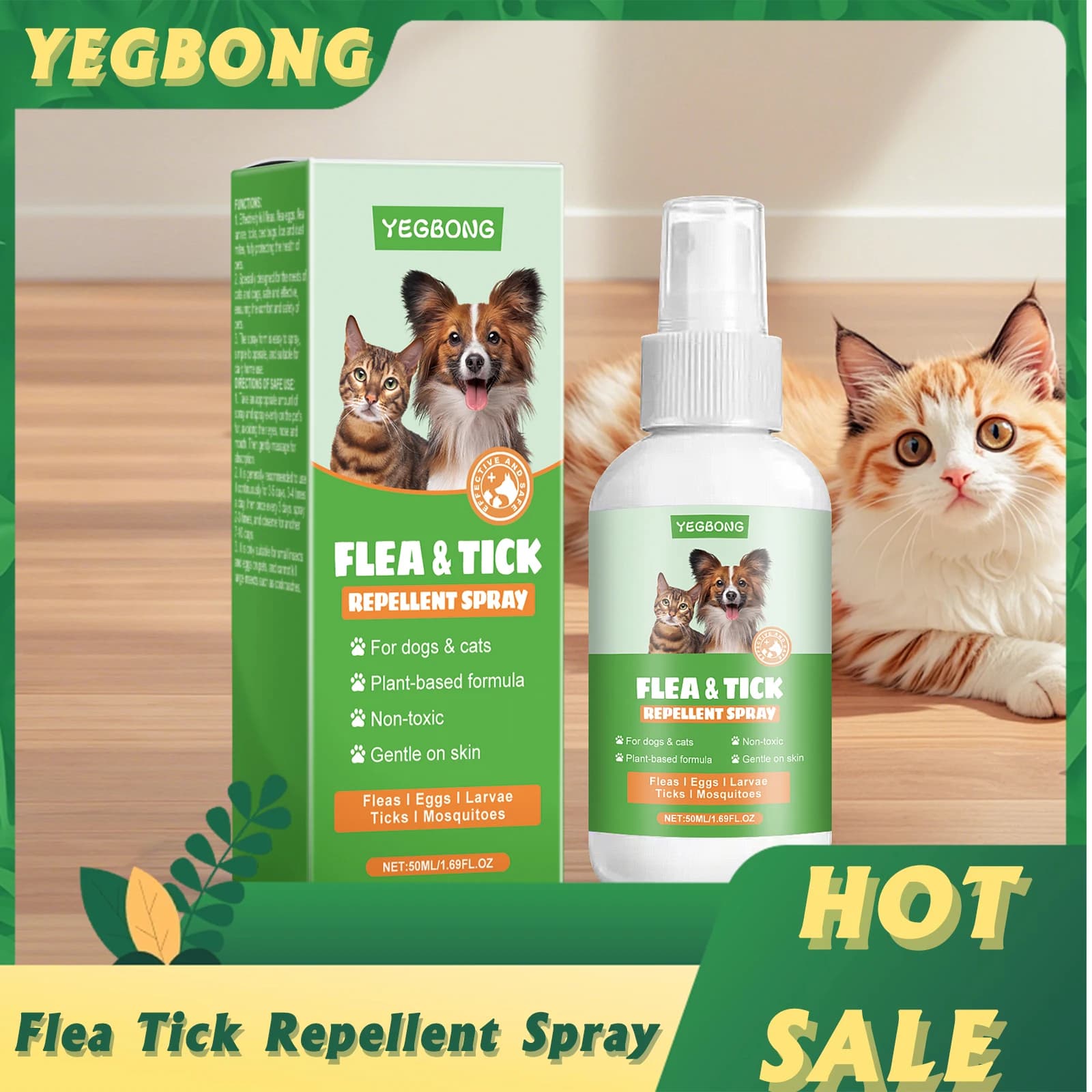Spray répulsif anti-puces pour animaux de compagnie, réduisant efficacement les puces et les tiques,