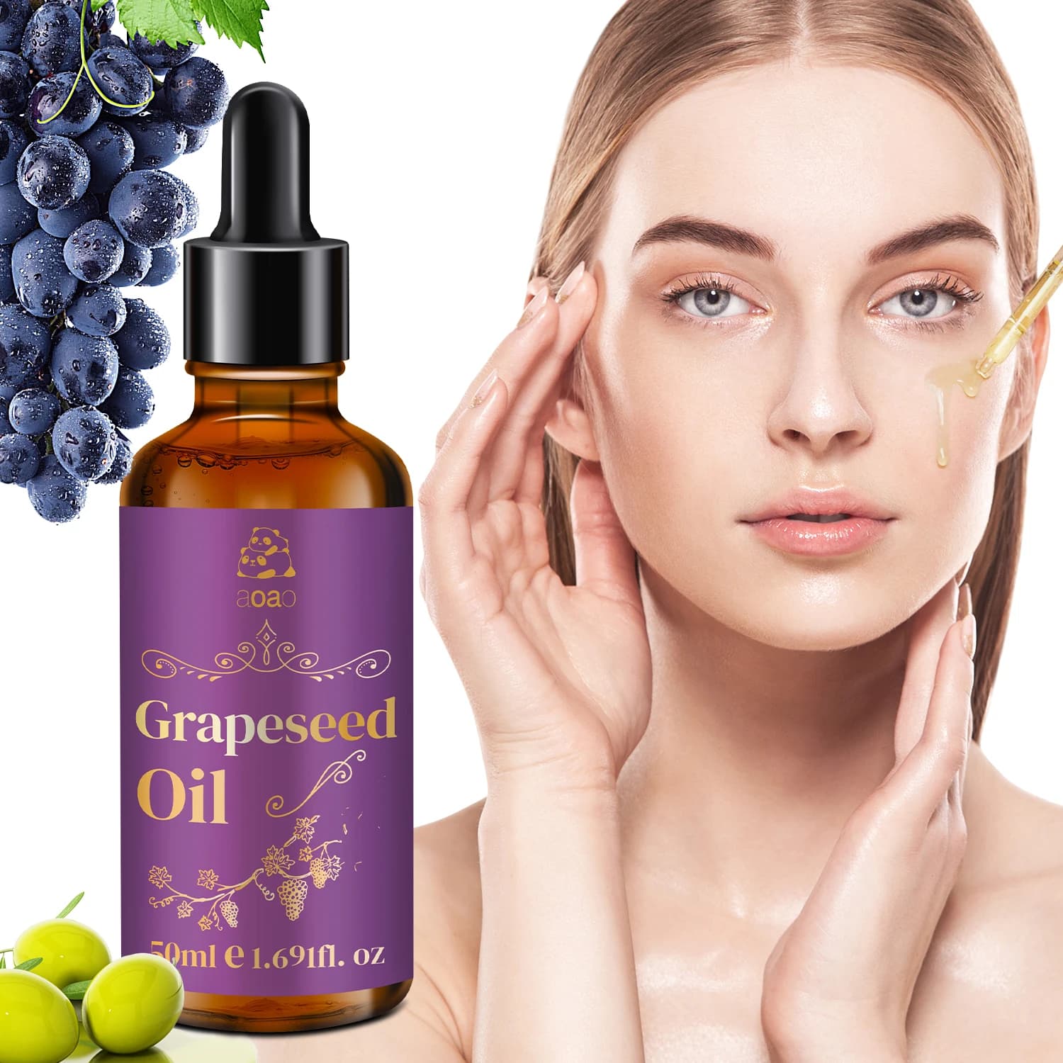 Huile de pépins de raisin adaptée pour le visage, le corps et les cheveux, parfaite pour le massage,