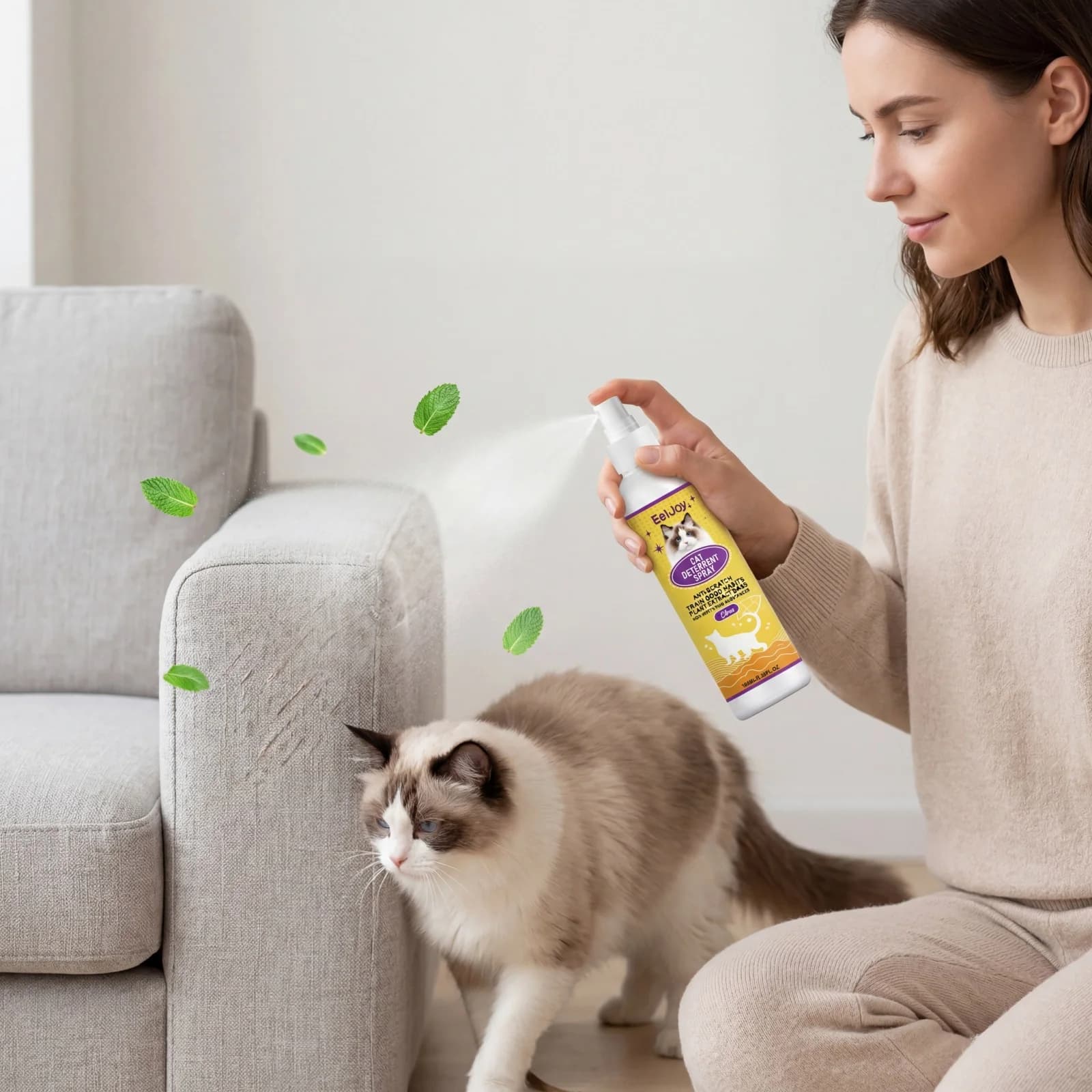 Spray Répulsif pour Chats Intérieur/Extérieur – Arrête les Griffades sur Canapé et les Marques d'Uri