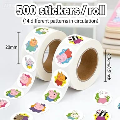 Dernier modèle 500 autocollants décoratifs Peppa Pig en rouleau pour enfants, pour DIY, agenda, scra