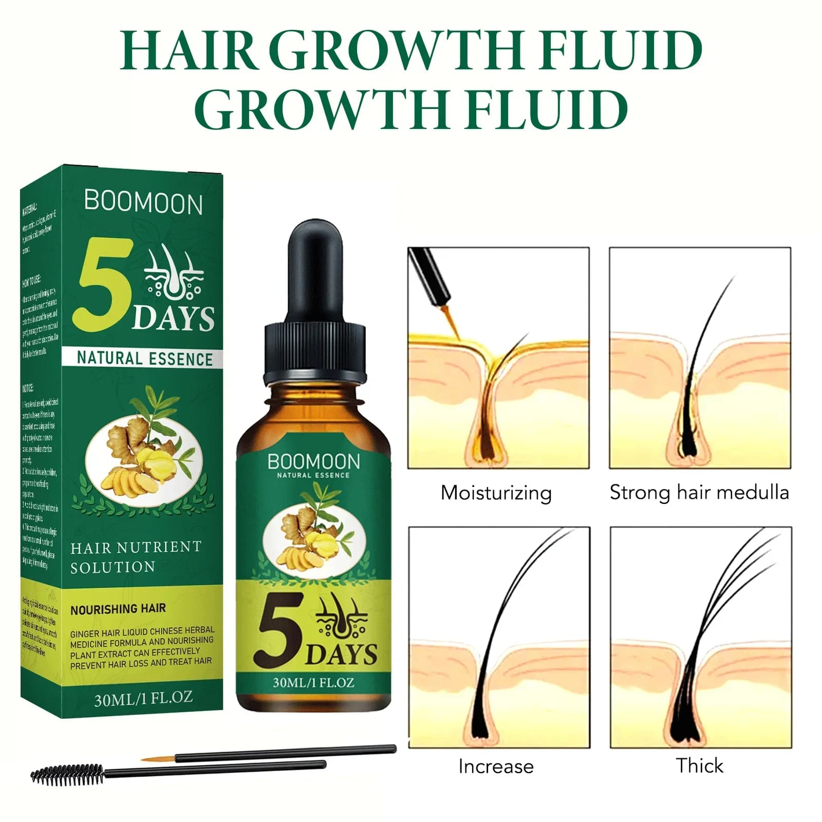 Fluide anti-chute de cheveux au gingembre 30ml - Combat la calvitie, stimule les follicules et nourr