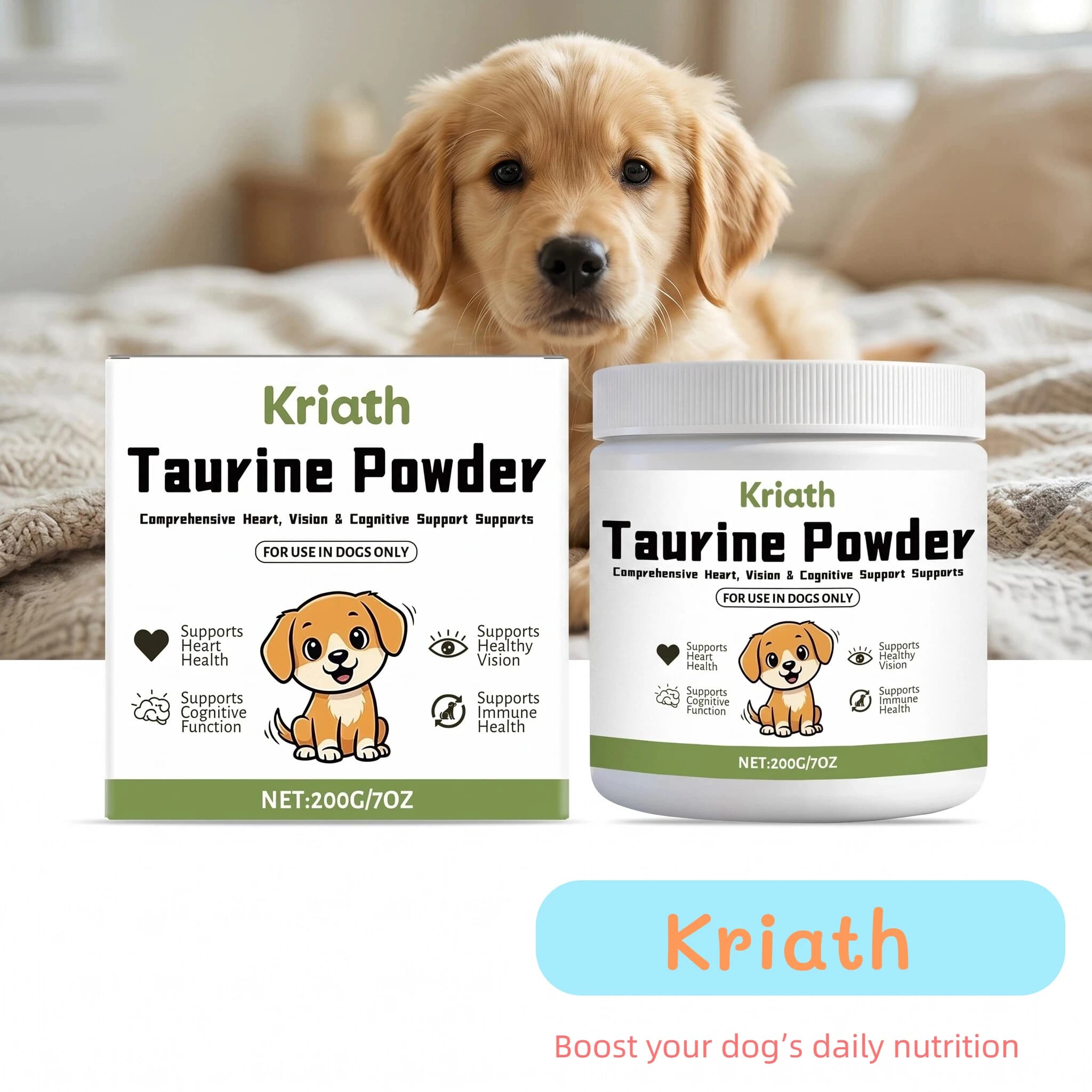 Poudre de Taurine pour Chiens Facile à Mélanger Soutient la Santé Cognitive Améliore la Luminosité d