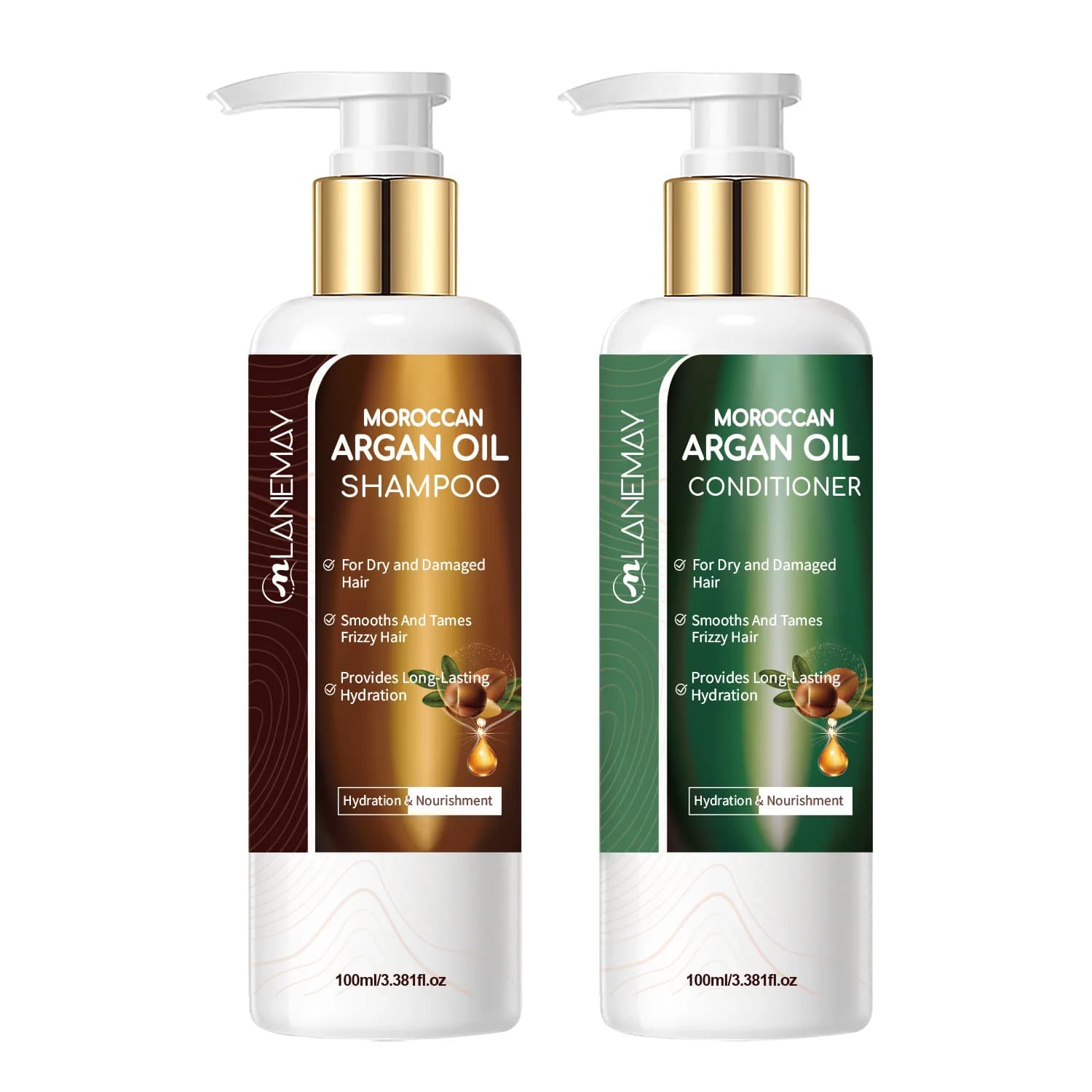 Ensemble shampoing et après-shampoing à l'huile d'argan marocaine – 100 ml + 100 ml. Spécialement fo