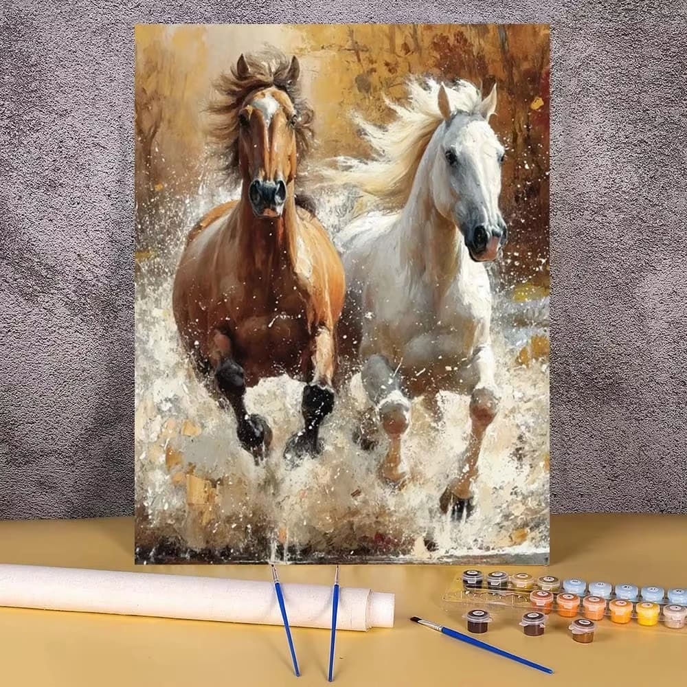 Kits de peinture à l'huile Cheval Noir, Peinture par numéros à réaliser soi-même sur toile, Décorati