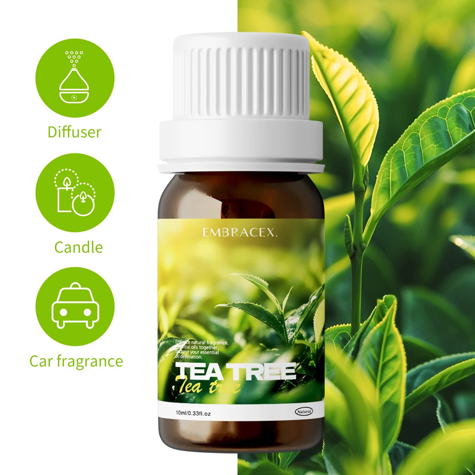 Huile essentielle d'aromathérapie pour arbre à thé, parfum végétal pour le cuir chevelu, purifie l'a
