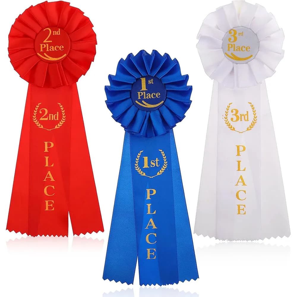 Rubans de récompense Rosette pour les 1er, 2e et 3e places, médailles de victoire, prix pour les gag