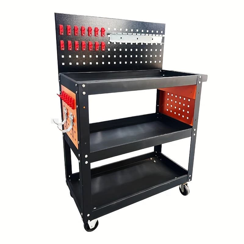 Chariot à outils robuste à 3 niveaux avec panneau perforé, armoire de rangement roulante pour atelie