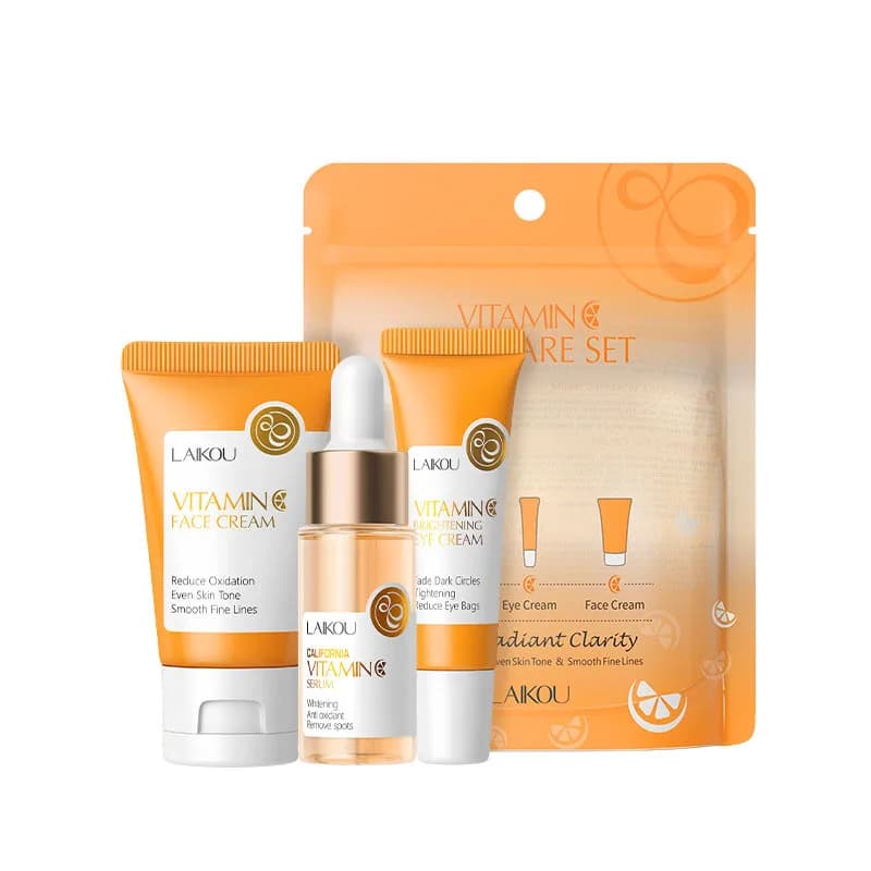 Coffrets de soins de la peau à la vitamine C LAIKOU, 3 pièces, crème pour le visage, sérum, crème po