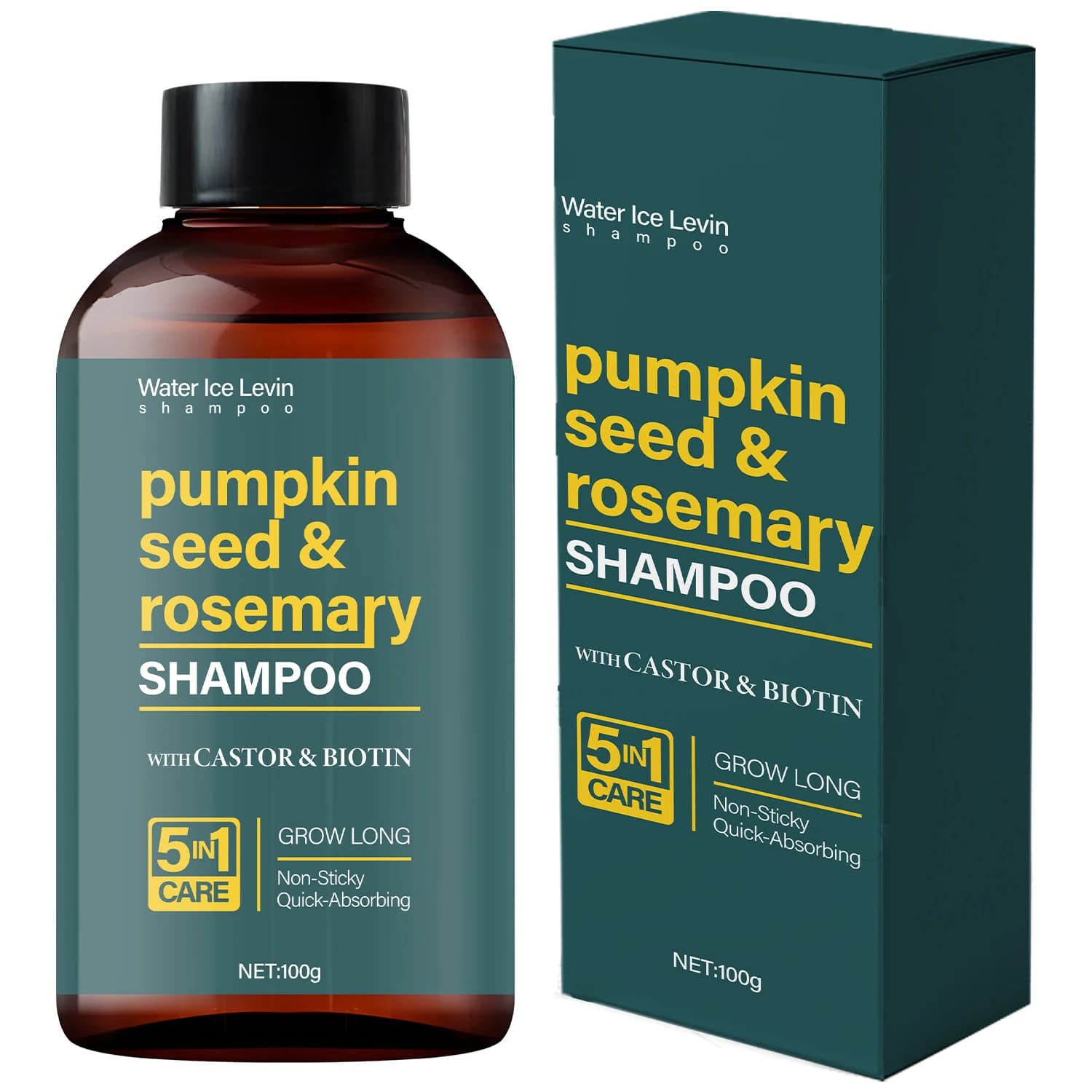 Shampoing à l‘Huile de Graines de Citrouille et Romarin 100g, Enrichi en Huile de Ricin et Biotine, 