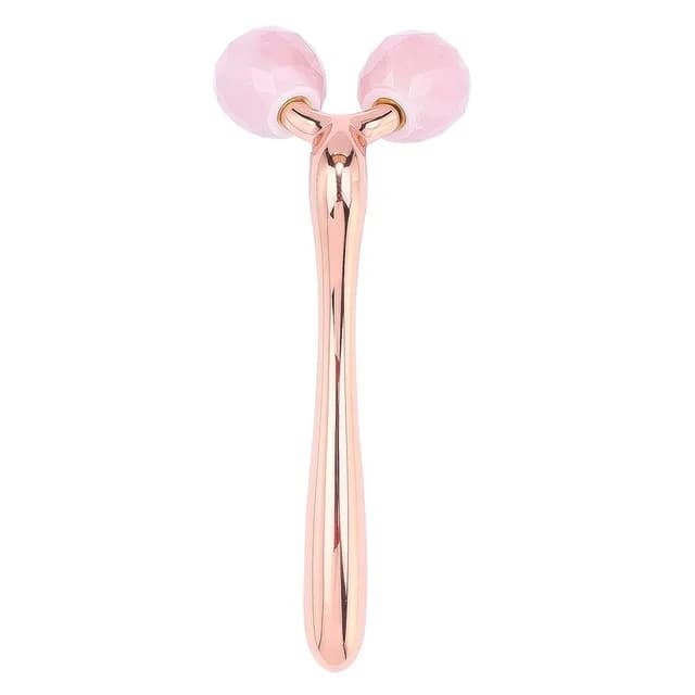 Rouleau de Massage 3D en Quartz Rose pour le visage, outil de soin de la peau, enlève les rides fine
