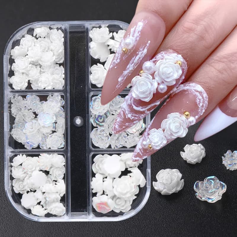 6 grilles noir Rose 3D Nail Art décoration des ongles blanc Rose fleur décoration des ongles breloqu