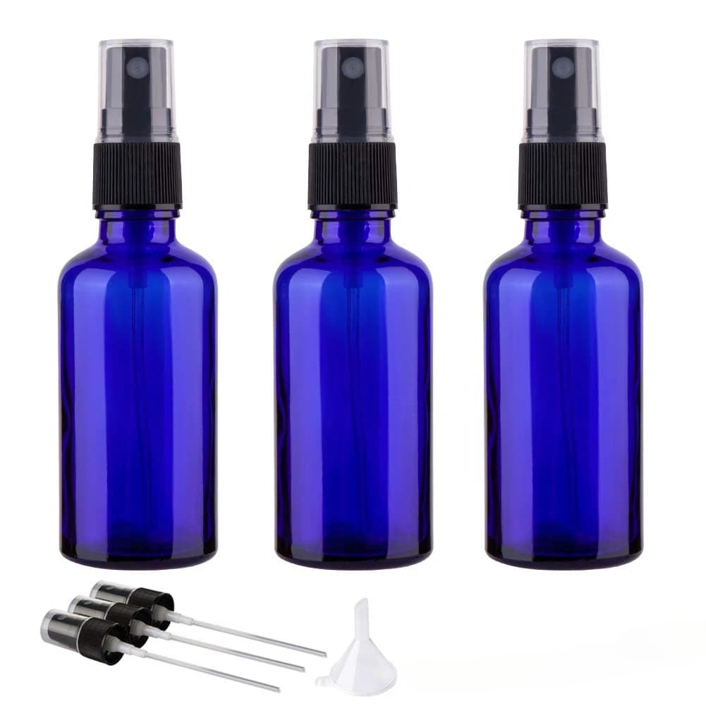 Flacon pulvérisateur en verre bleu avec pulvérisateur de brume pour huile essentielle, rechargeable,