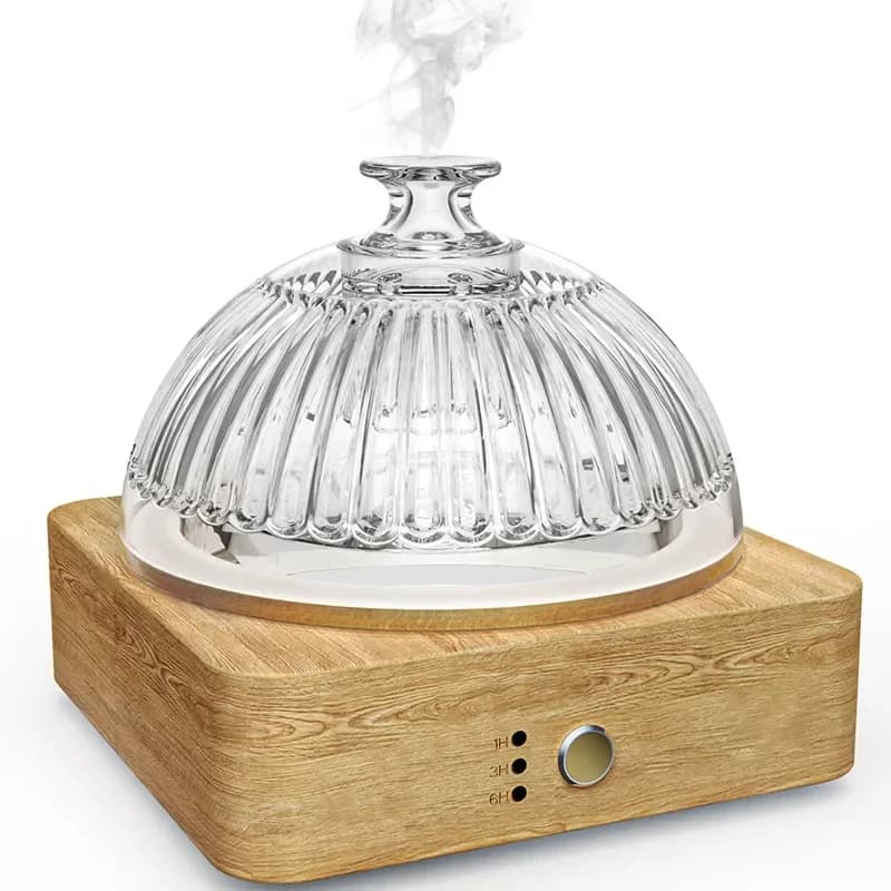 Diffuseur d'huile essentielle en verre, Base en bois, diffuseur d'arôme ultrasonique de 200ml avec m