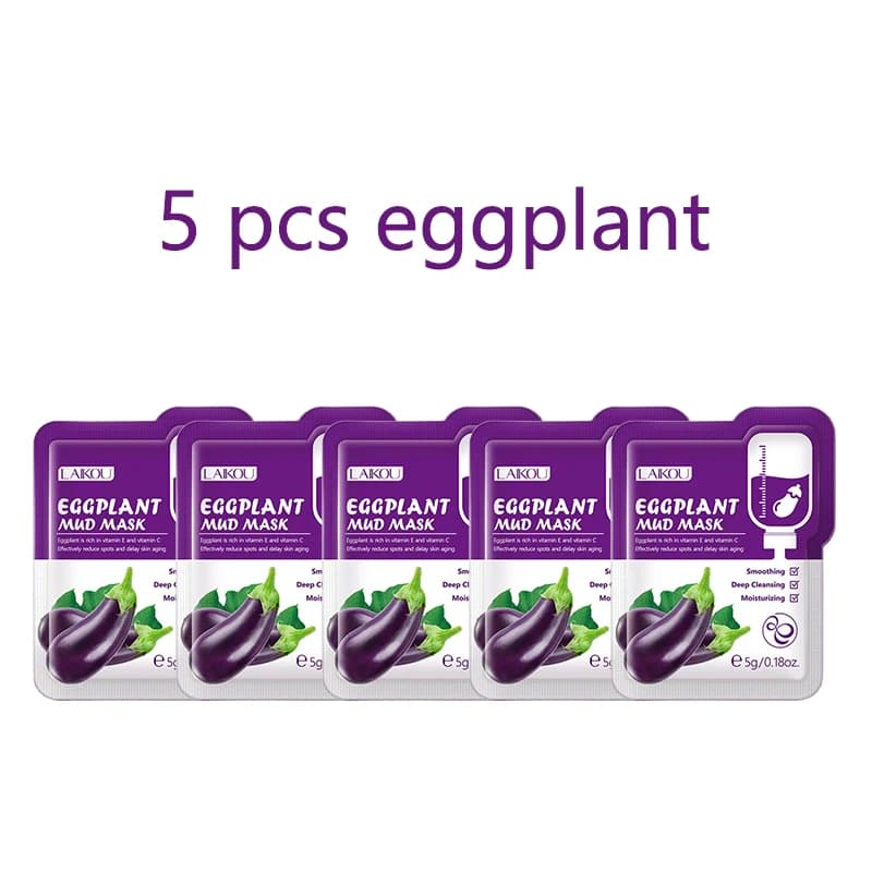 5 pièces LAIKOU masque de boue d'aubergine contrôle de l'huile hydratant Anti-acné Anti-rides blanch