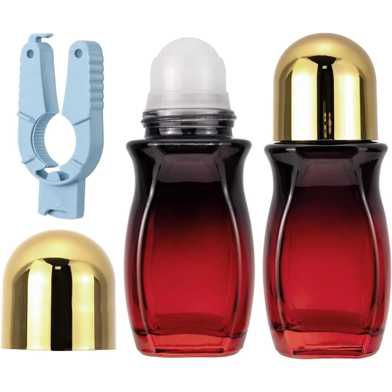 1 pièce Flacon roll-on en verre 50 ml rouge dégradé avec bille roll-on en plastique et ouvre-bouteil