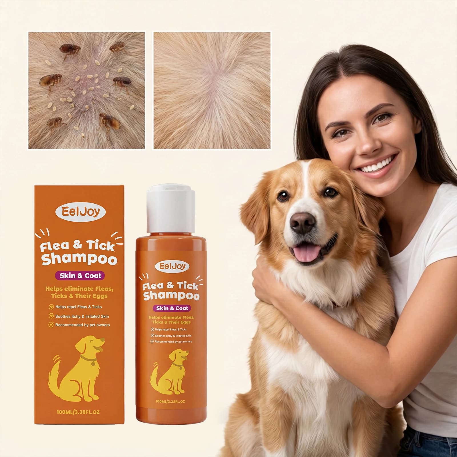 Shampoo anti-puces et anti-tiques - Nettoie en douceur et élimine les odeurs, garde le pelage de l'a