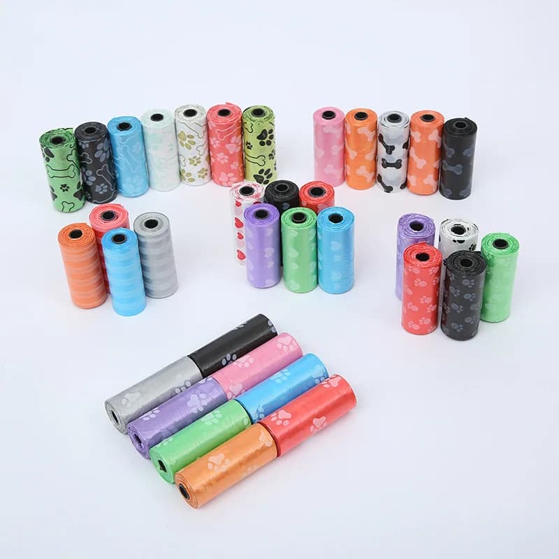 5 rouleaux de sacs à déjections pour animaux de compagnie, motif patte, sacs jetables pour chien, sa