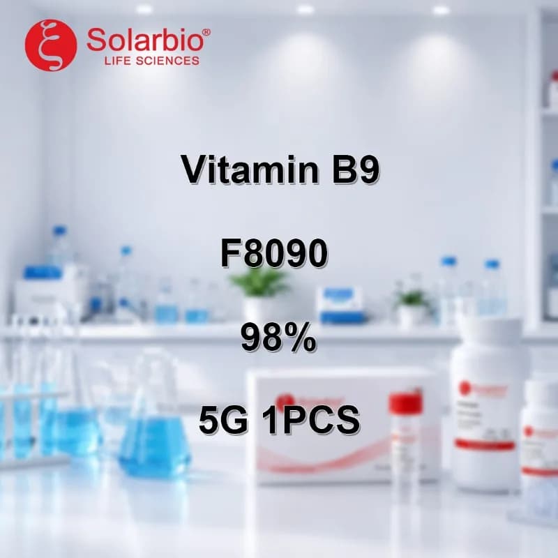 Acide folique Solarbio F8090 CAS 59-30-3 98 % Réactif biochimique pour la recherche en laboratoire, 