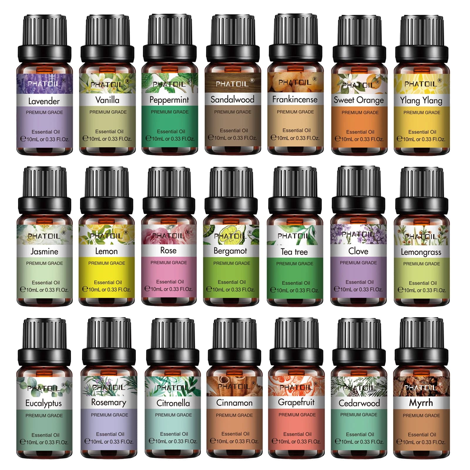 PHATOIL 10ml huiles essentielles naturelles pures pour diffuseur aromathérapie Eucalyptus bergamote 