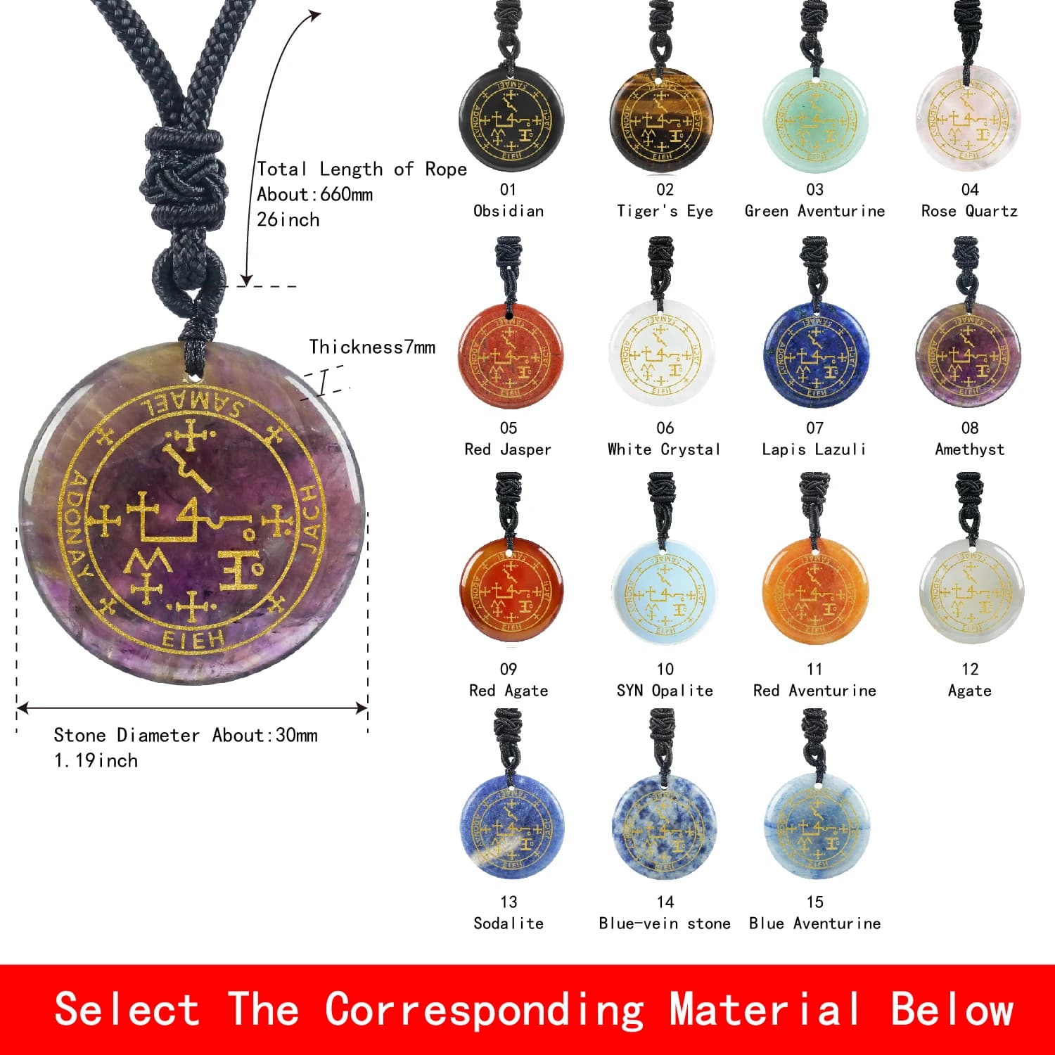 Pendentif en cristal de quartz naturel des sept archanges pour hommes et femmes, amulette de protect