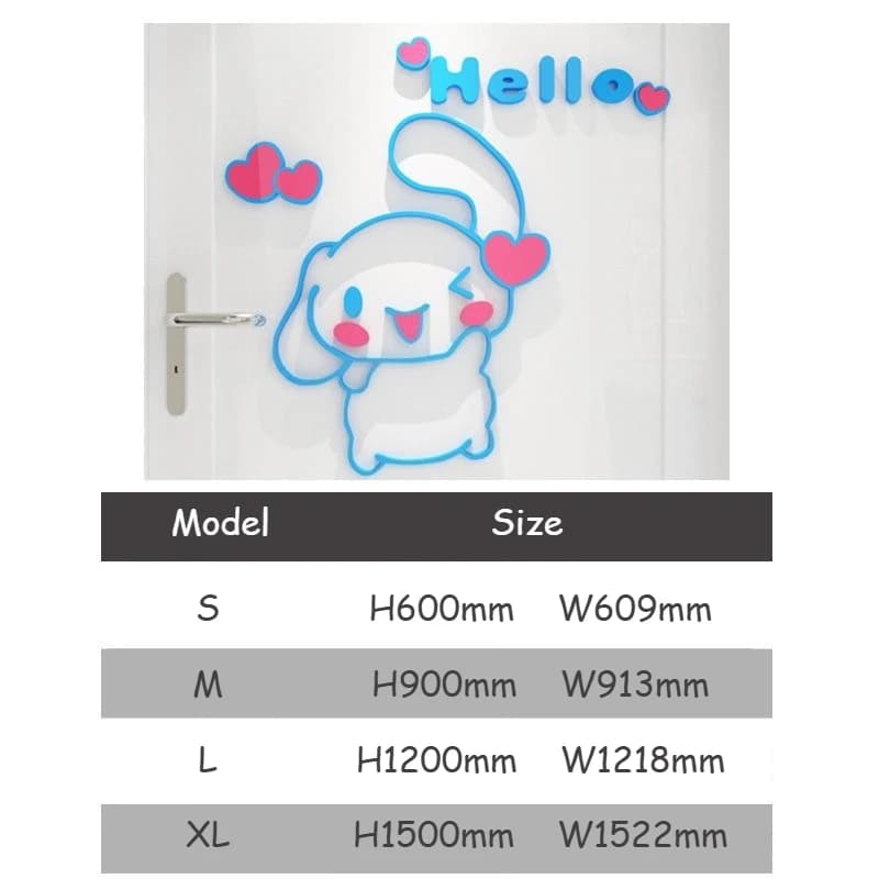 Sanrio Cinnamoroll Autocollant mural décoratif 3D en acrylique pour chambre d'enfant, papier peint, 