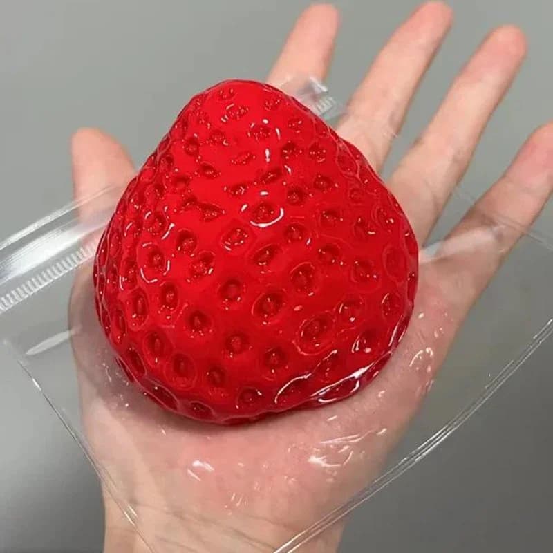 Jouet à presser Squishy Grande Fraise, Jouet sensoriel souple en forme de fruit à pincer, Jeux de di