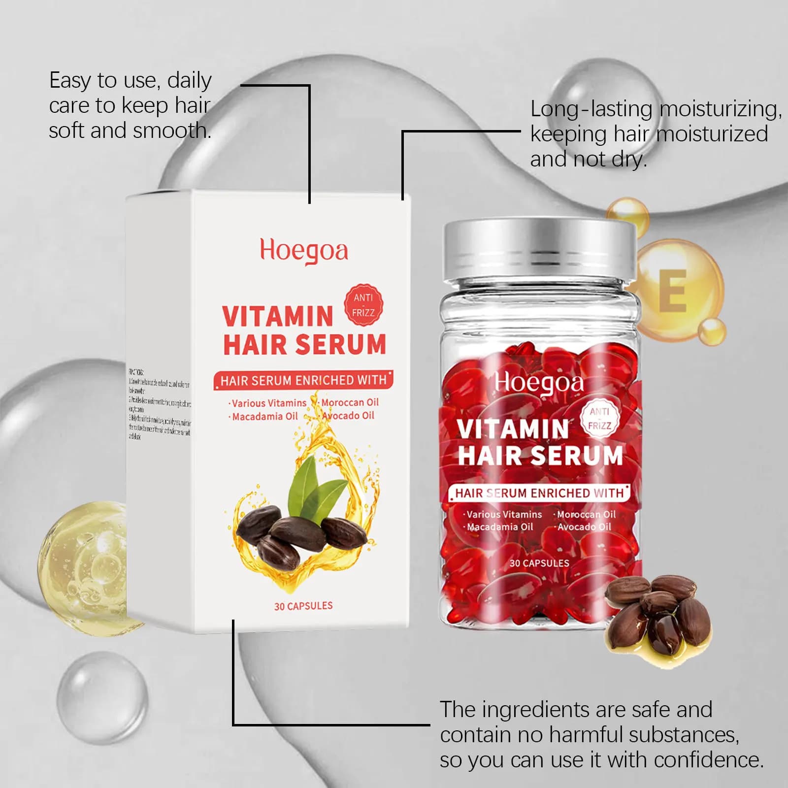 Capsules de sérum de soin capillaire à la vitamine, augmente la repousse, contrôle de l'huile, prévi