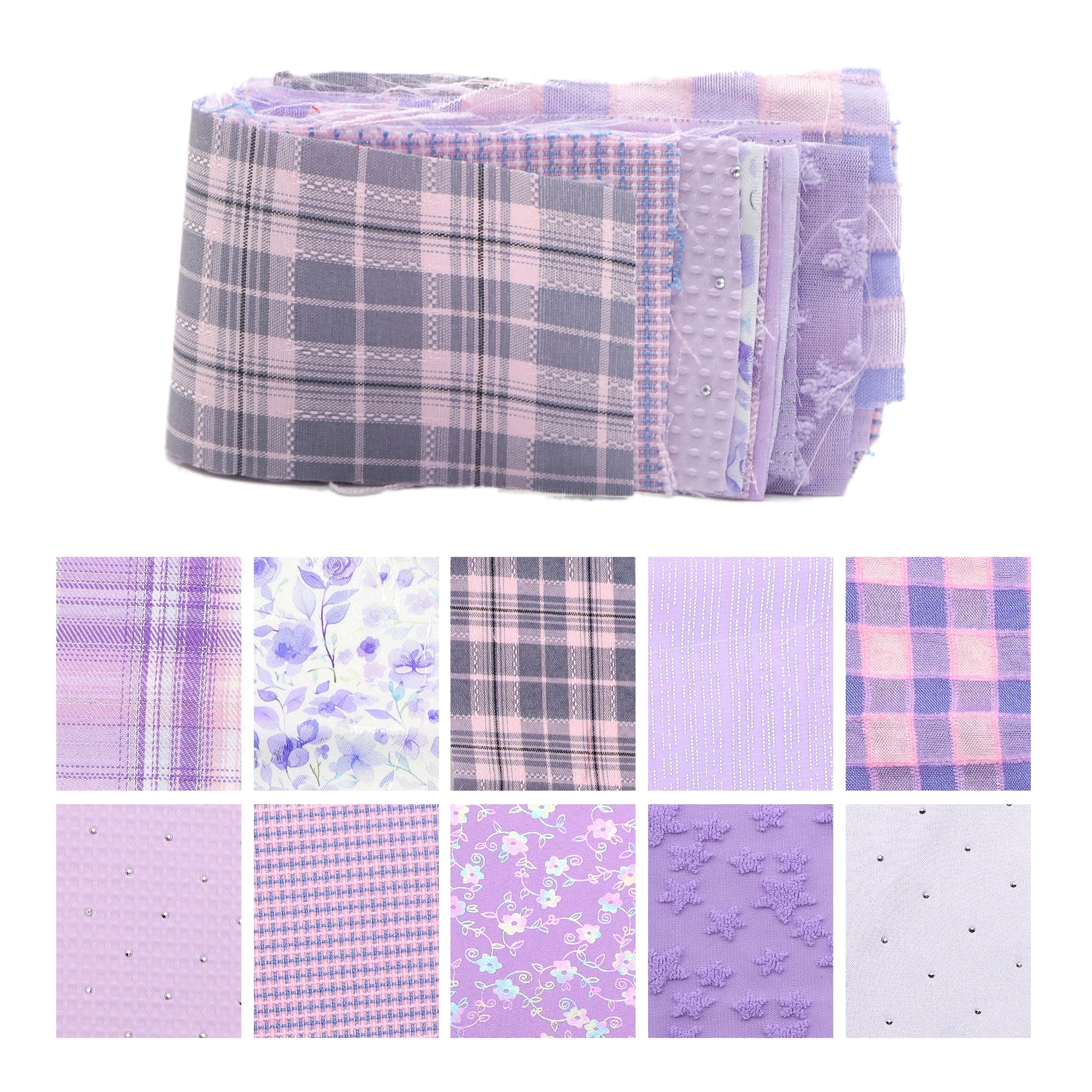 10 rouleaux de tissu violet conçus pour les bandes de tissu de style Jelly Roll, chaque rouleau mesu